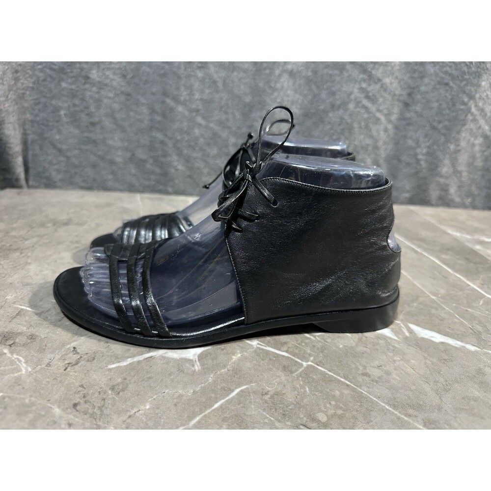 Giorgio Armani Black Leather Corset Block Heeled Strappy Sandals Womens EU 36.5